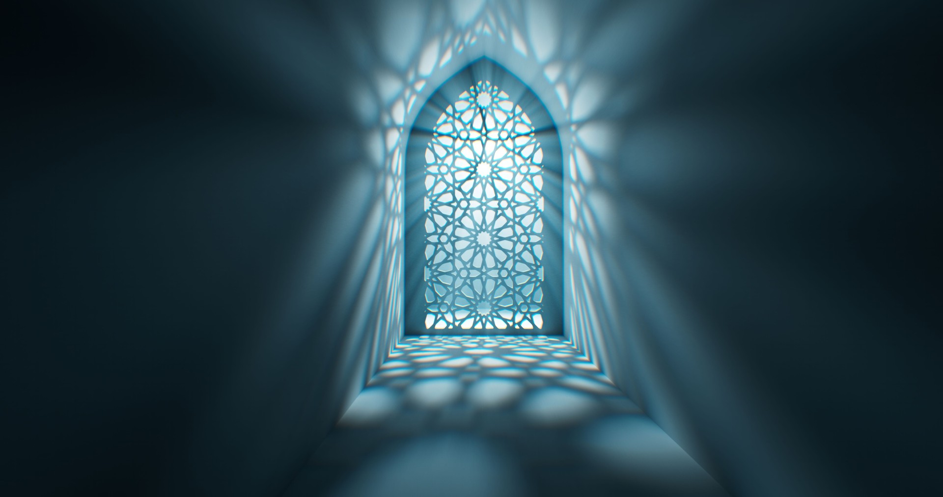 A balcony door featuring stained glass allows white light to shine through